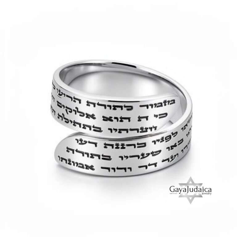Mizmor LeTodah Spiral Ring — Hebrew Psalm of Gratitude Sterling Silver Judaica — detail