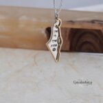 Layered Israel Map Necklace — Sterling Silver with Gold-Plated Hebrew Inscriptions