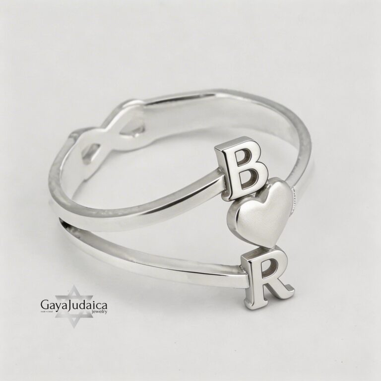 Personalized Initial Heart Open Ring — Custom Letter Sterling Silver Judaica — detail