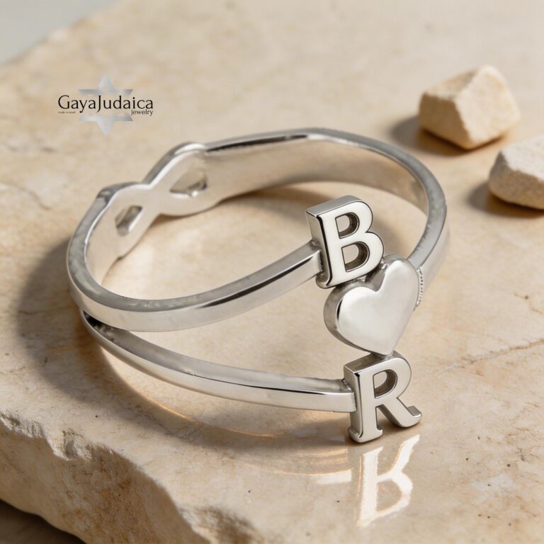 Personalized Initial Heart Open Ring — Custom Letter Sterling Silver Judaica