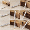 Collage showing Hebrew engraving on the four sides of a silver 3D bar necklace