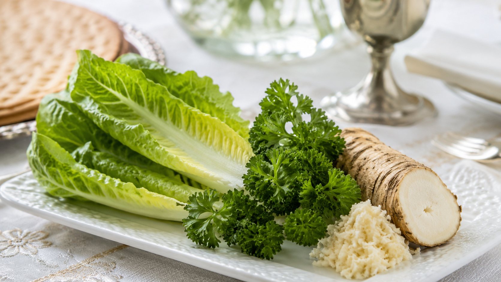 Maror, bitter herbs on a Passover Seder plate