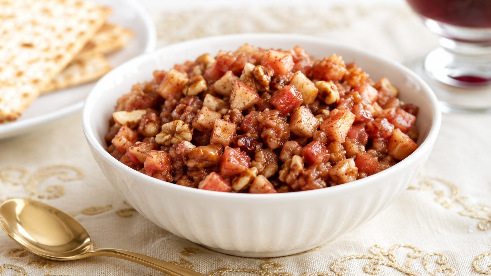 Charoset, a sweet mixture of chopped fruit and nuts