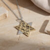 Detail of the Hebrew Shema Yisrael letters cut into the gold layer of a sterling silver Star of David