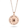 Shema Yisrael nano Bible necklace in rose gold plated silver, round pendant engraved with the Hebrew prayer around a nano Bible chip, on white background