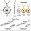 Size chart for the Shema Yisrael nano Bible pendant, 23 x 21 mm, in 925 sterling silver, 24K gold plated and rose gold plated, with 3mm Rolo and 2mm Figaro chain options