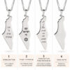 Four Israel map pendant designs: 1 Ain Li Eretz Acheret, 2 Am Yisrael Chai with Star of David, 3 Ain Li Eretz Acheret Gam Im Admati Boeret, 4 personal engraving