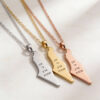 Israel map necklaces in sterling silver, 24K gold plated and rose gold engraved Ain Li Eretz Acheret in Hebrew