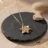 Two-tone Shema Yisrael Star of David necklace displayed on a black slate stone