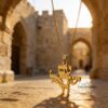 Gold Am Yisrael Chai necklace photographed in the Old City of Jerusalem