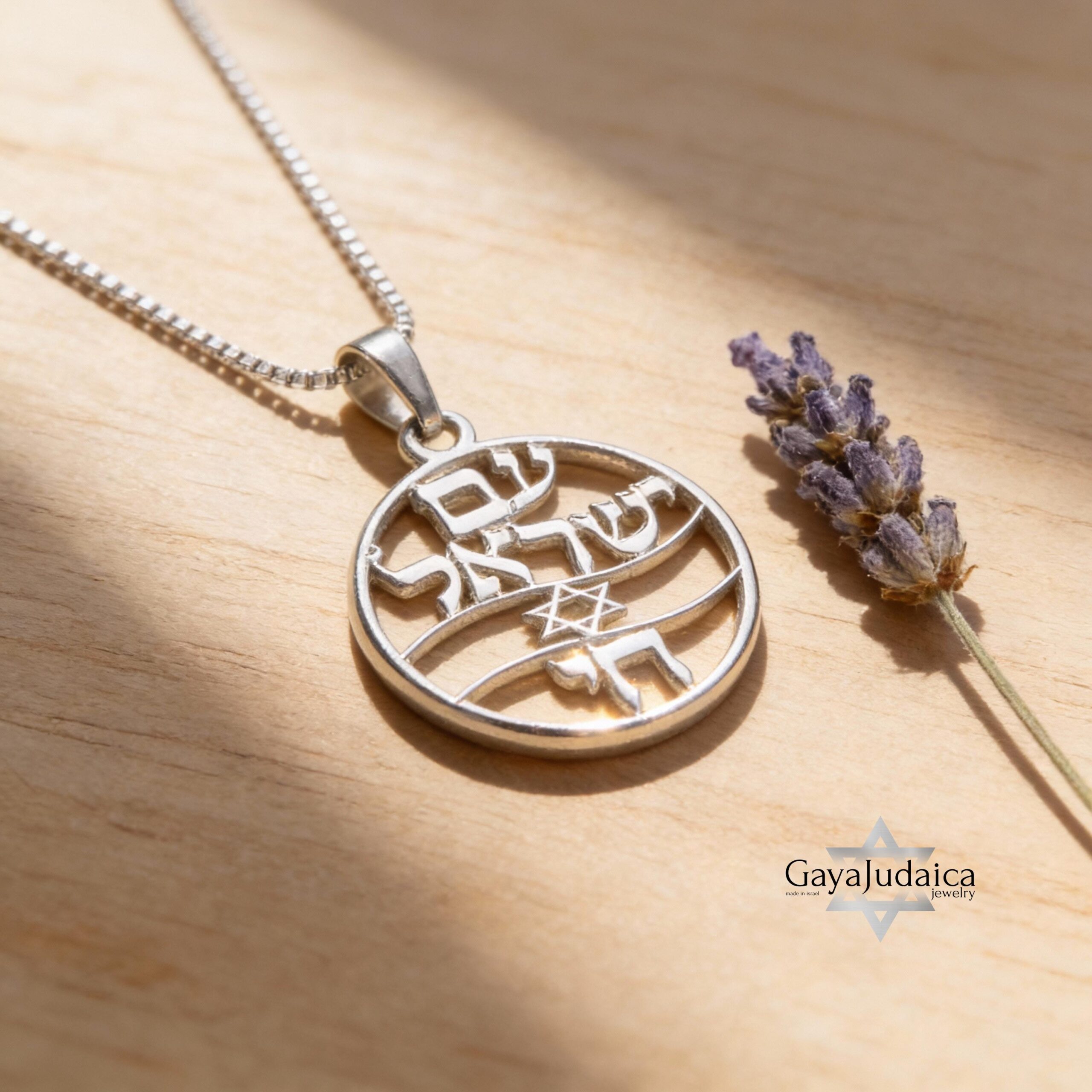 14K Gold Am Yisrael Chai Necklace, Star of David Disc Pendant 14K Gold Am Yisrael Chai Necklace, Star of David Disc Pendant