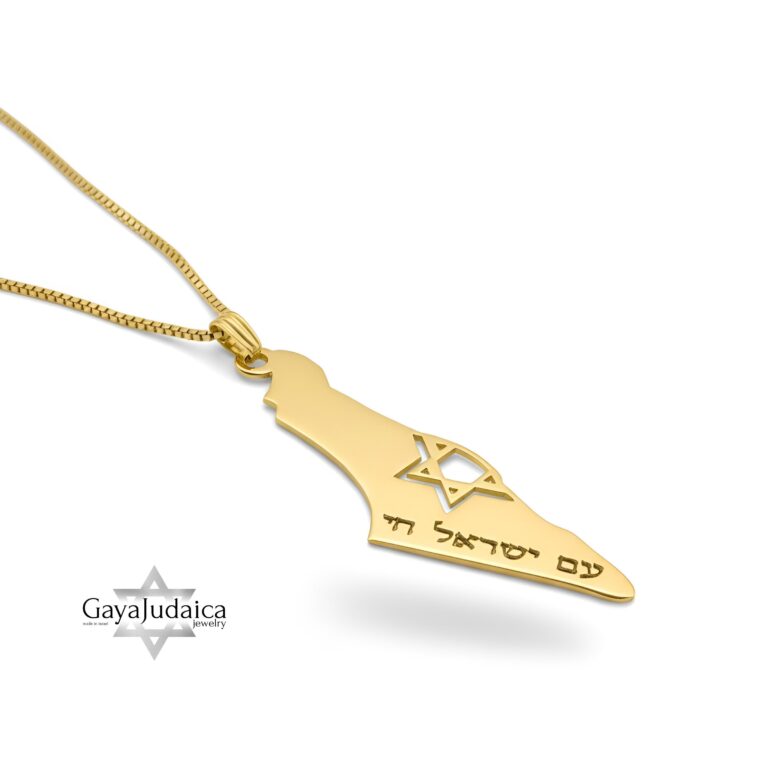 14K gold map of Israel pendant on a fine gold box chain