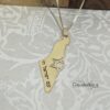 Solid gold Israel map pendant with engraved Hebrew lettering