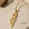 Gold Israel map pendant engraved Am Yisrael Chai on travertine