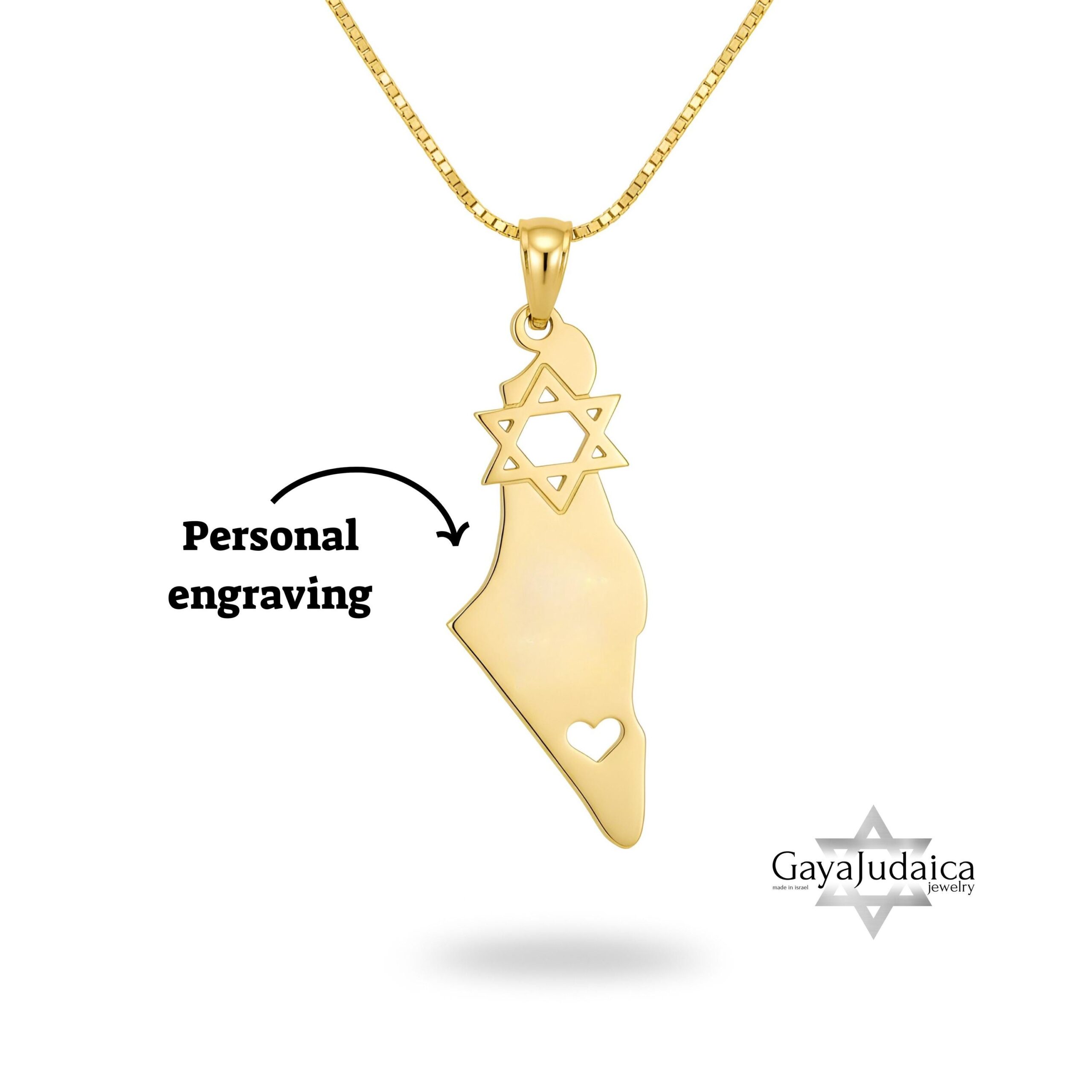 14K Gold Israel Map Necklace, Am Yisrael Chai Memorial Pendant 14K Gold Israel Map Necklace, Am Yisrael Chai Memorial Pendant
