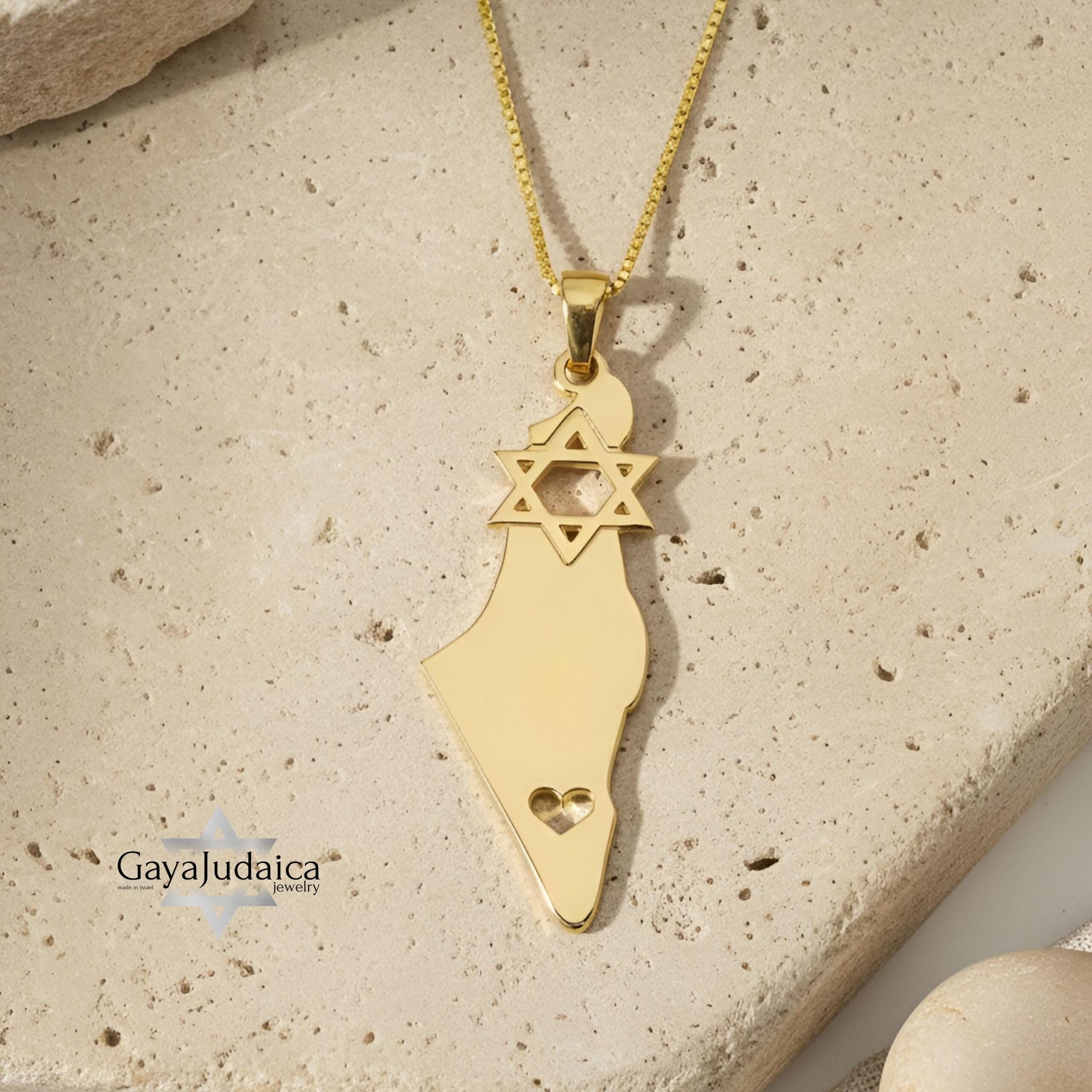 14K Gold Israel Map Necklace, Am Yisrael Chai Memorial Pendant 14K Gold Israel Map Necklace, Am Yisrael Chai Memorial Pendant