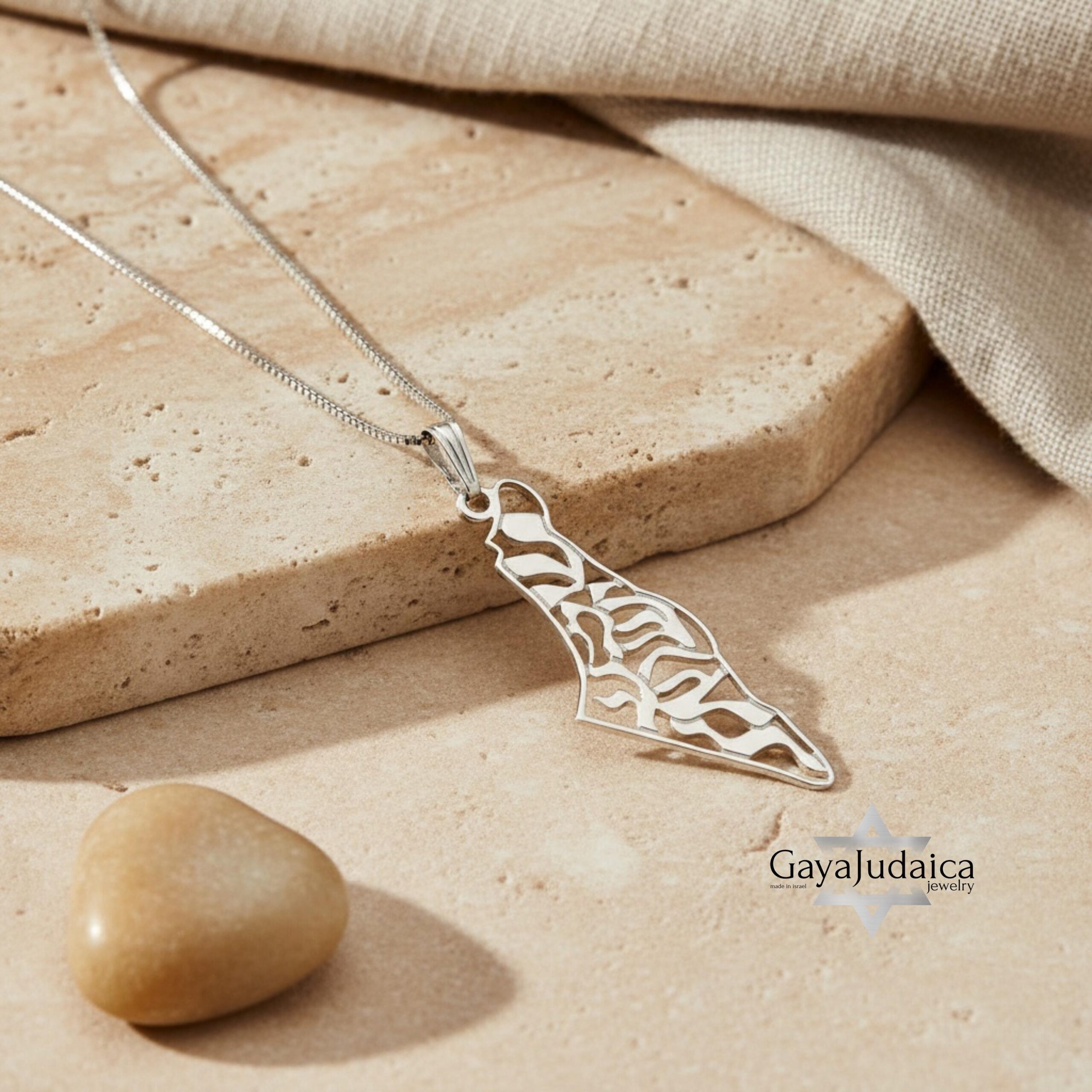 14K Gold Map of Israel Necklace, Shema Prayer Cut-Out Pendant 14K Gold Map of Israel Necklace, Shema Prayer Cut-Out Pendant