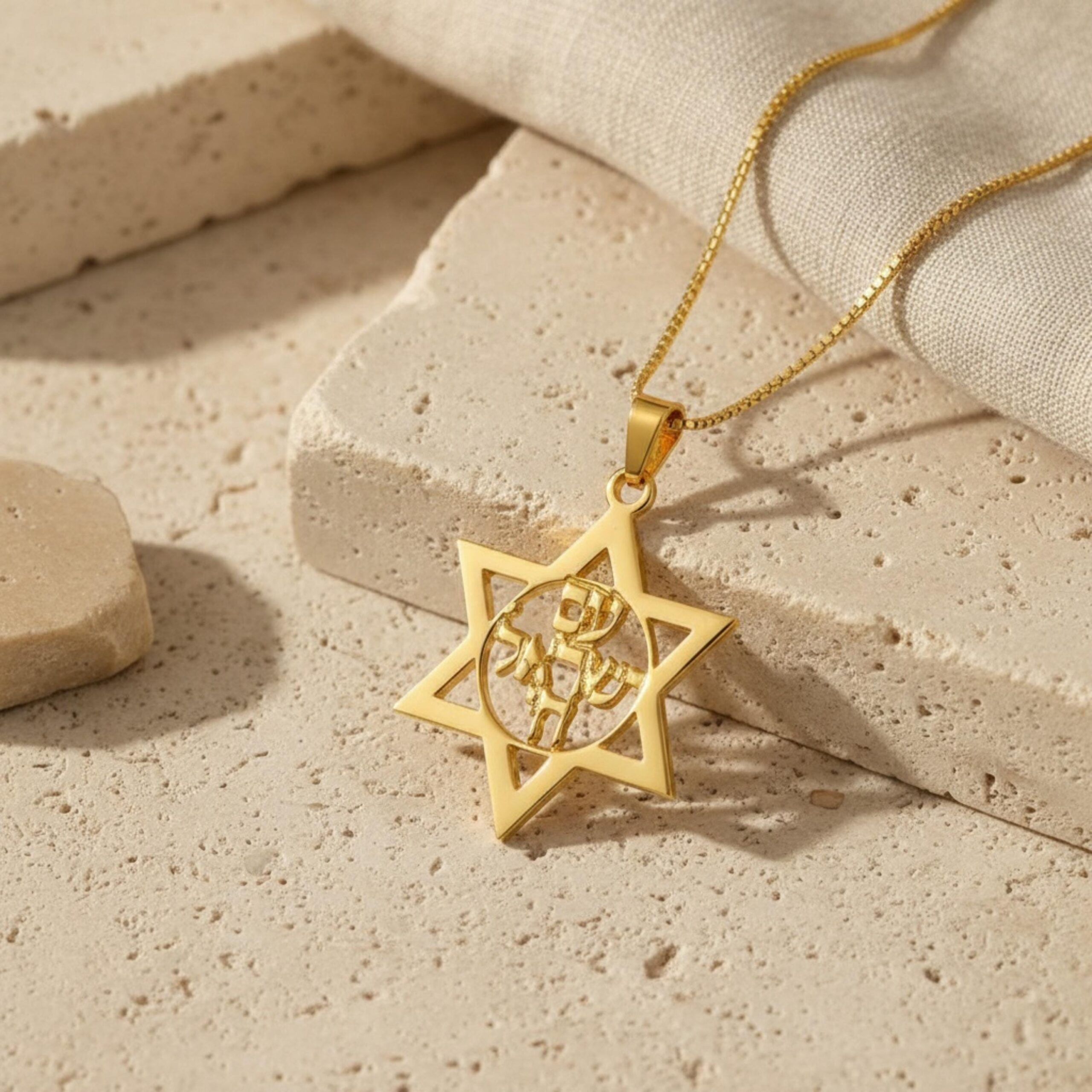 14K Gold Star of David Necklace, Am Yisrael Chai Pendant 14K Gold Star of David Necklace, Am Yisrael Chai Pendant