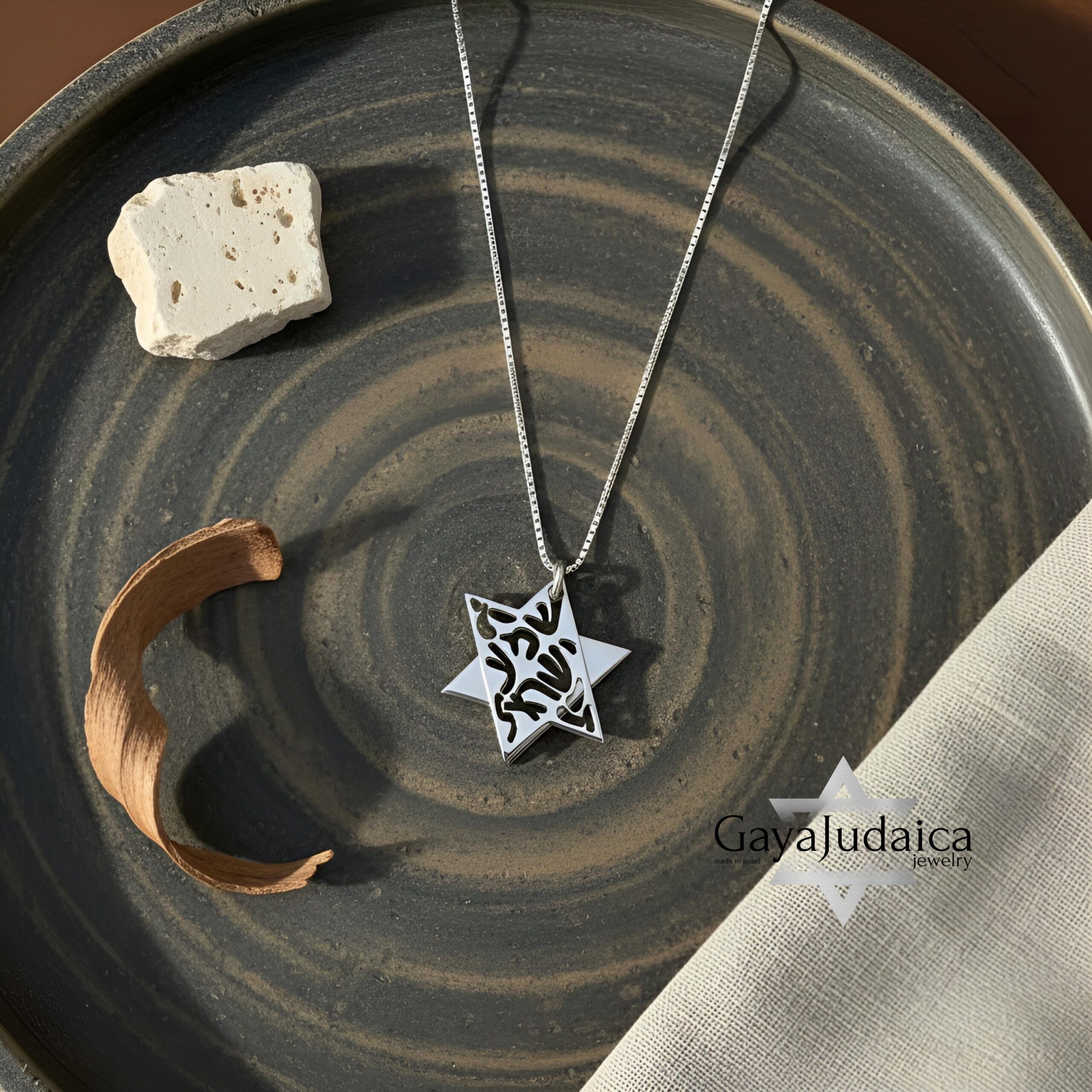 14K Gold Star of David Necklace, Shema Yisrael Layered Pendant 14K Gold Star of David Necklace, Shema Yisrael Layered Pendant