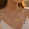 Woman wearing the gold Shema Yisrael Star of David necklace