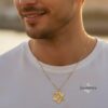 Man wearing the gold Shema Yisrael Star of David necklace