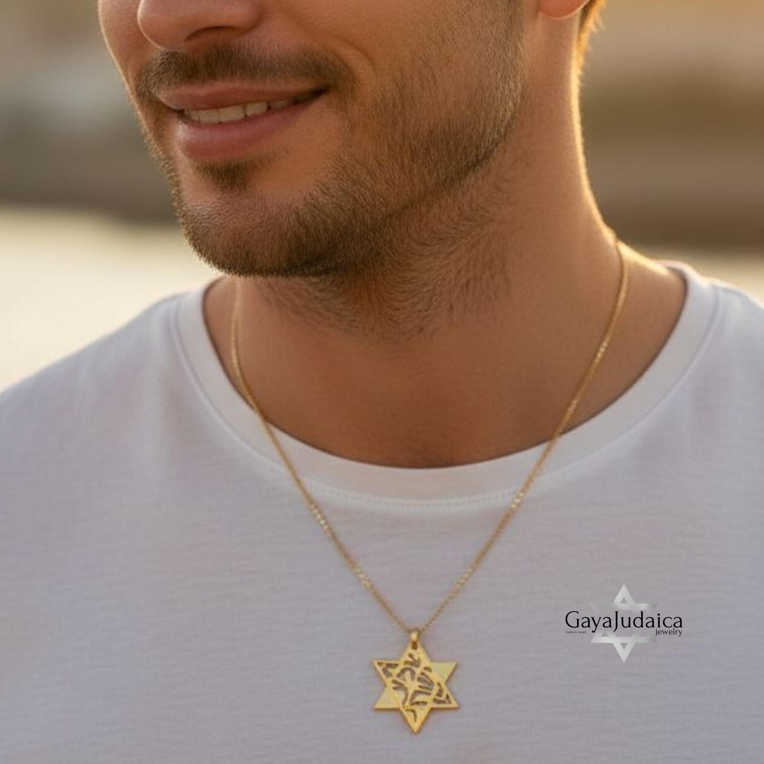 14K Gold Star of David Necklace, Shema Yisrael Layered Pendant 14K Gold Star of David Necklace, Shema Yisrael Layered Pendant