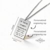 Size and engraving guide showing the 30 by 50mm dog tag with text on both sides