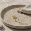 Gold plated map of Israel necklace resting in a stone dish