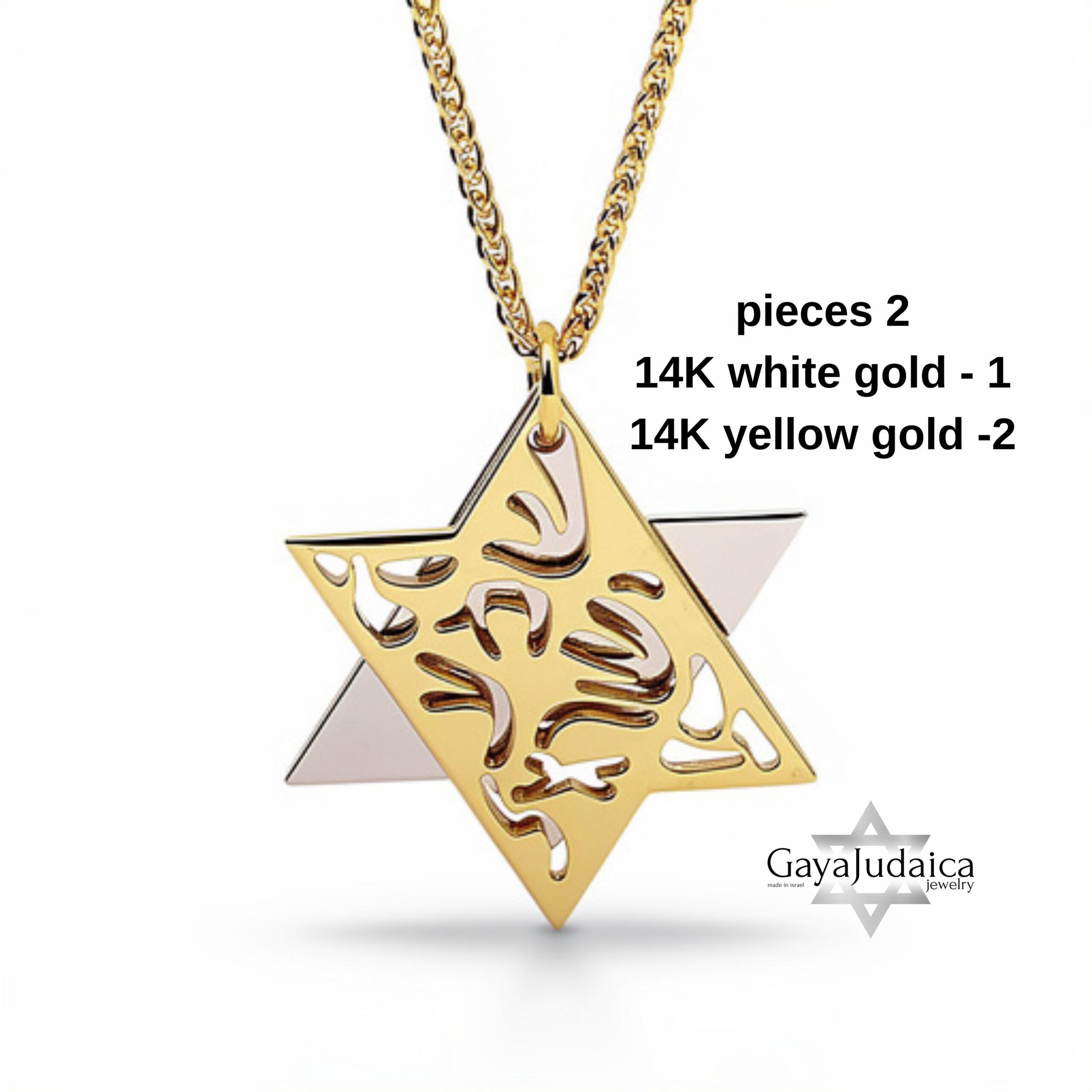 Two-Tone 14K Gold Star of David Necklace, Shema Israel Pendant Two-Tone 14K Gold Star of David Necklace, Shema Israel Pendant