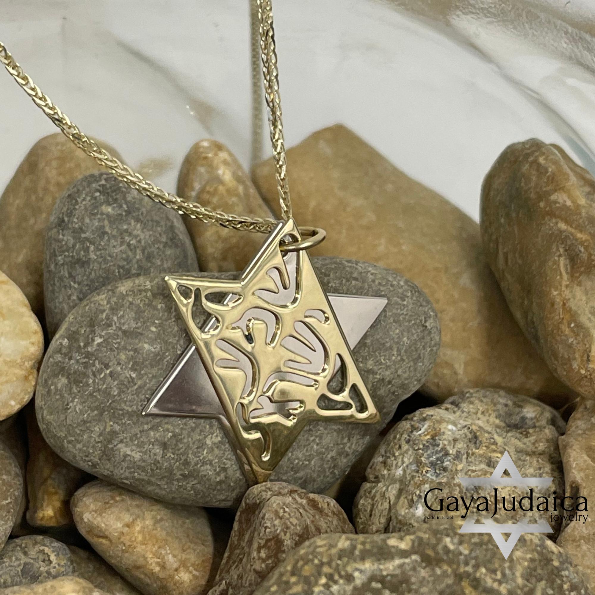 Two-Tone 14K Gold Star of David Necklace, Shema Israel Pendant Two-Tone 14K Gold Star of David Necklace, Shema Israel Pendant