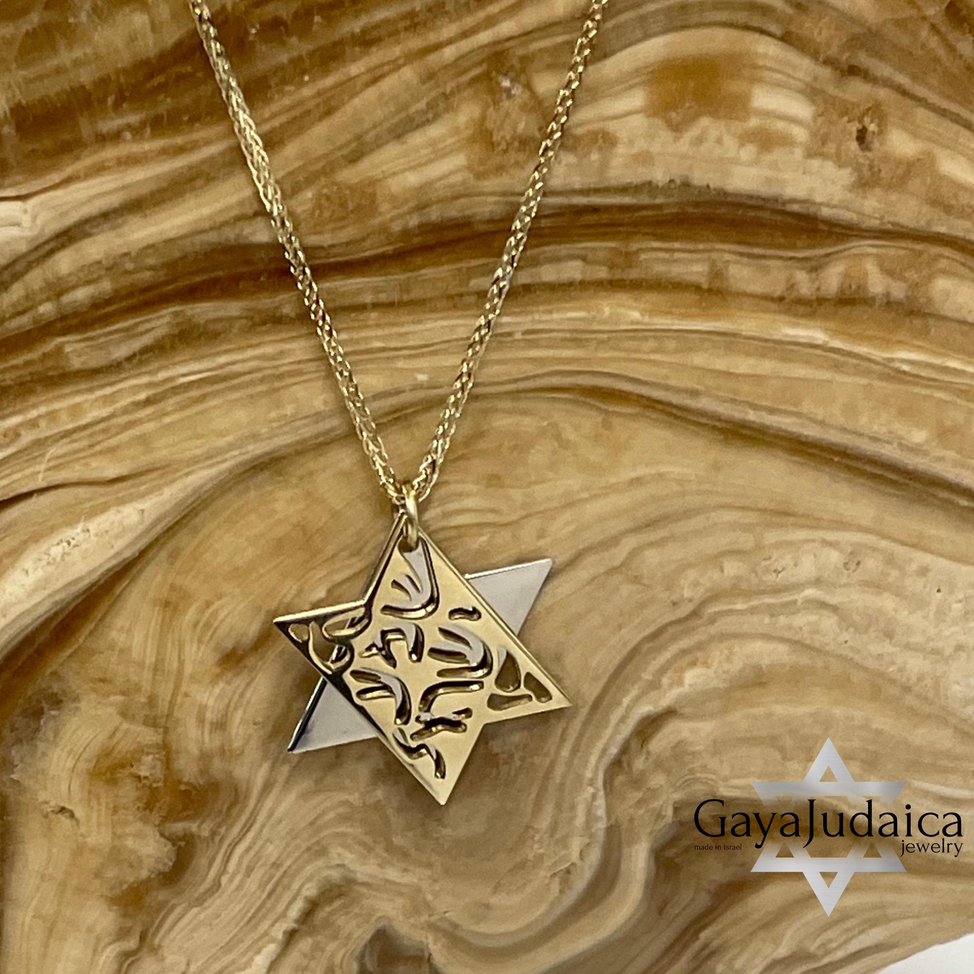 Two-Tone 14K Gold Star of David Necklace, Shema Israel Pendant Two-Tone 14K Gold Star of David Necklace, Shema Israel Pendant