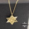 Layered gold Star of David necklace on a dark grey ground