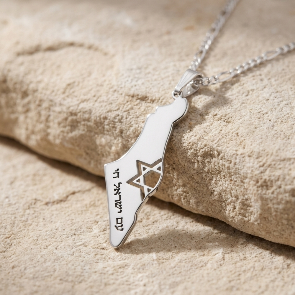 Israel Map Pendant Necklace, Cut-Out Star of David, Optional Engraving Israel Map Pendant Necklace, Cut-Out Star of David, Optional Engraving