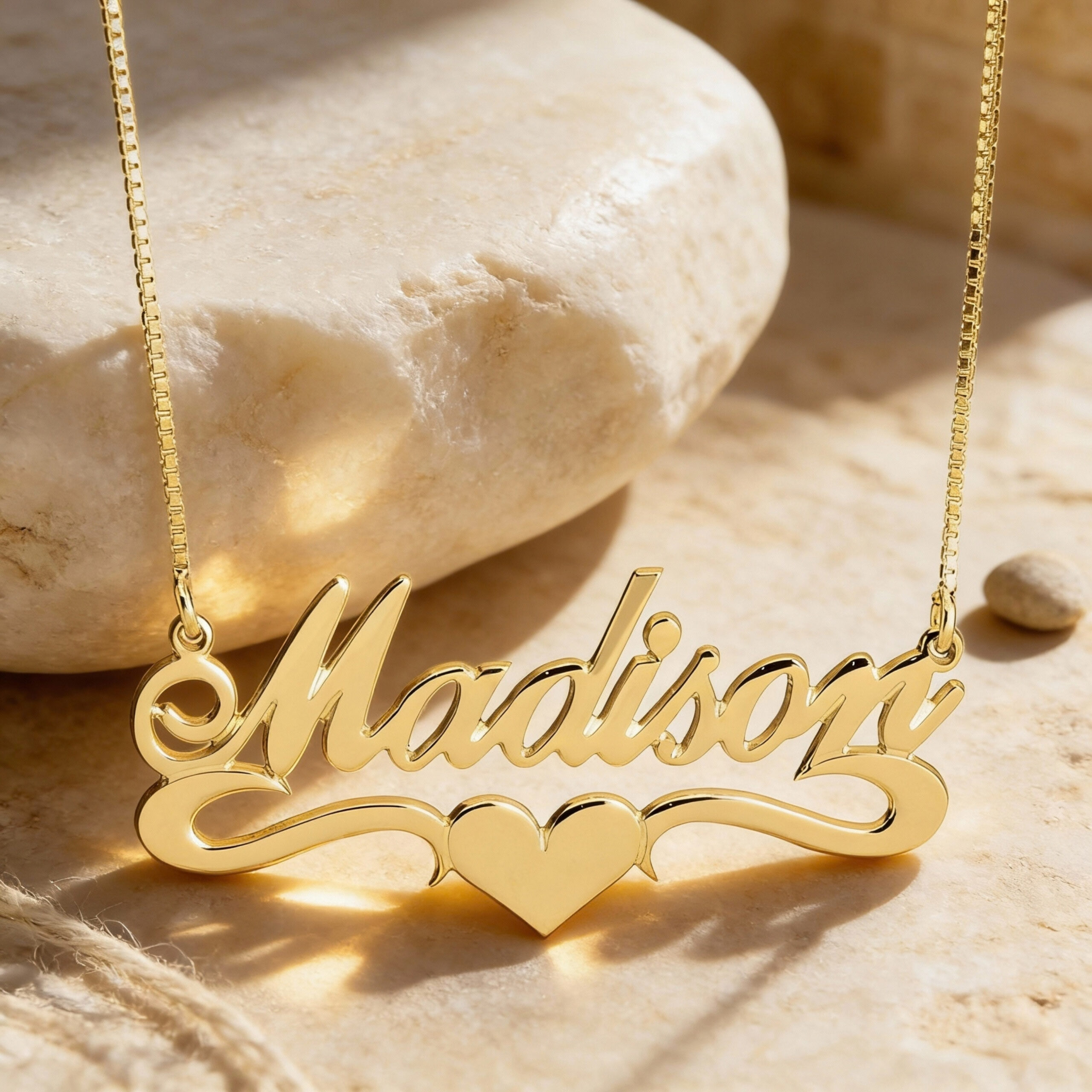 14K Gold Hebrew Name Necklace, Jewish Heart Nameplate, Bat Mitzvah Gift 14K Gold Hebrew Name Necklace, Jewish Heart Nameplate, Bat Mitzvah Gift