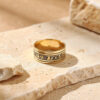 24K gold plated Hebrew verse ring on Jerusalem stone
