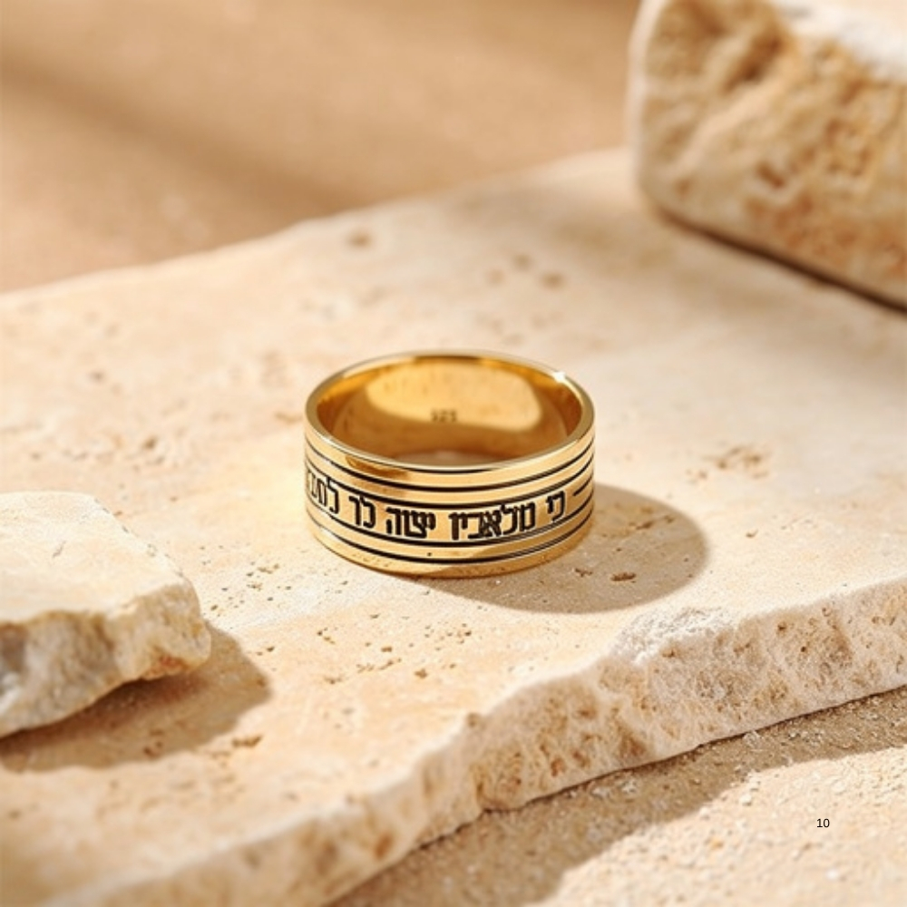 Sterling Silver Hebrew Verse Ring, Israeli Judaica Psalm Protection Design Sterling Silver Hebrew Verse Ring, Israeli Judaica Psalm Protection Design