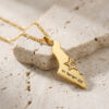 24K gold plated Israel map necklace with cut-out Star of David engraved עם ישראל חי, on stone