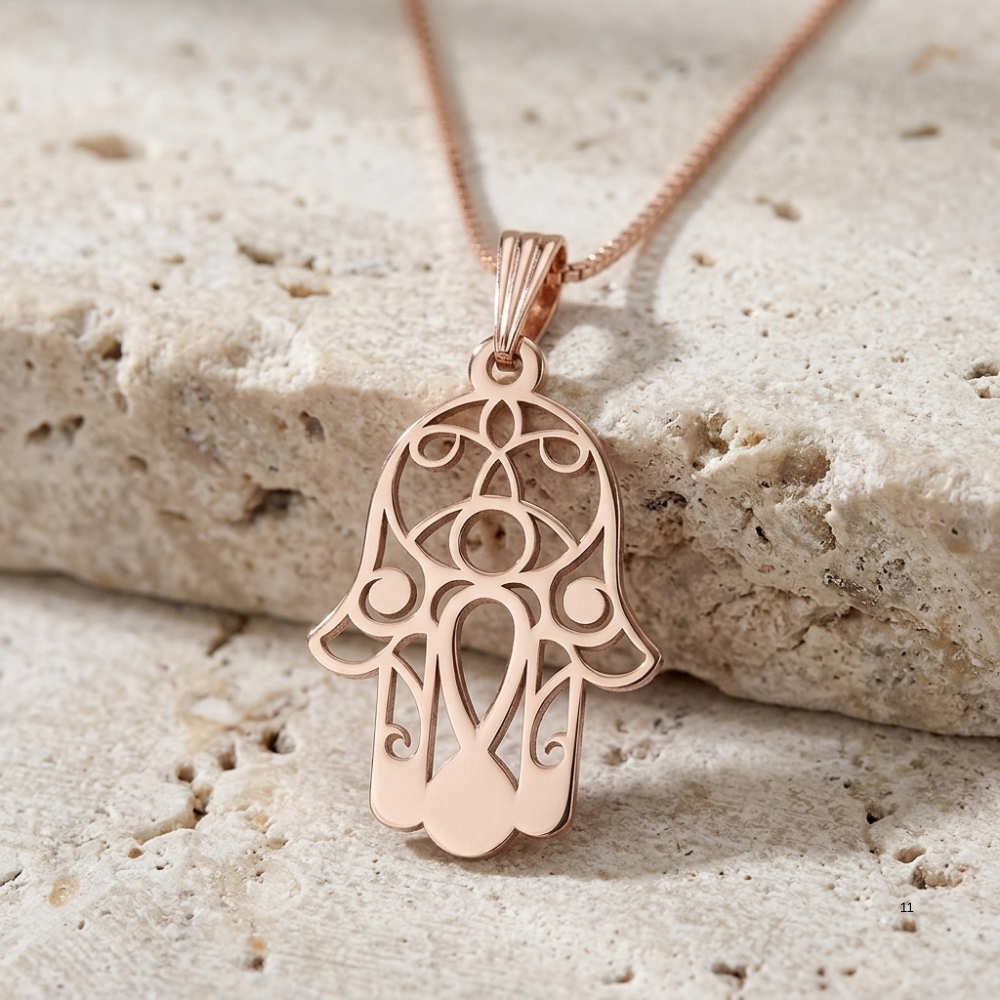 Sterling Silver Hamsa Necklace with Evil Eye, Minimalist Protection Pendant Sterling Silver Hamsa Necklace with Evil Eye, Minimalist Protection Pendant