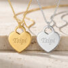 Pair of 14K yellow gold and white gold heart name necklaces