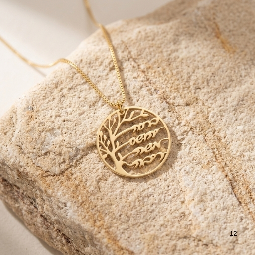 Family Tree Necklace with Names, Sterling Silver 30mm Pendant, Hebrew or English Engraving Family Tree Necklace with Names, Sterling Silver 30mm Pendant, Hebrew or English Engraving