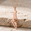 Rose gold plated Israel map necklace with cut-out Star of David engraved עם ישראל חי, on stone