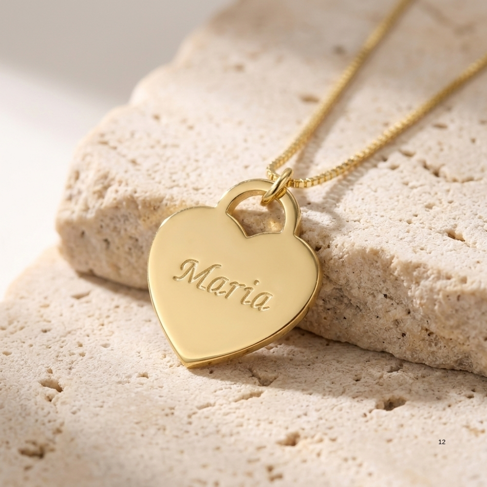 14K yellow gold custom name heart pendant on Jerusalem stone