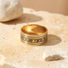 24K gold plated Hebrew Psalm ring on Jerusalem stone