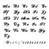 Script font alphabet A to Z used for the name on this 14K gold heart name necklace