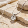 Silver zircon halo pendant engraved אשת חיל in Hebrew on stone