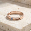 Rose gold plated personalized Hebrew name ring with birthstone