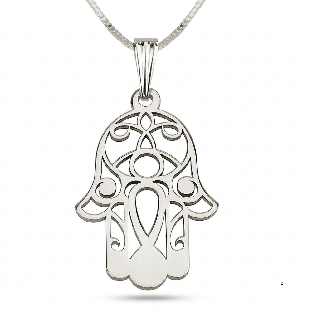 Sterling Silver Hamsa Necklace with Evil Eye, Minimalist Protection Pendant Sterling Silver Hamsa Necklace with Evil Eye, Minimalist Protection Pendant