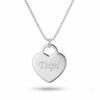 14K solid white gold heart necklace engraved with a name, white background
