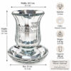 Crystal kiddush cup dimensions: 12 cm (4.7 in) tall, 10.5 cm (4.1 in) wide, 11 cm (4.3 in) saucer, 100 ml capacity, 420 g