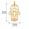 14K gold Hamsa Star of David pendant dimensions: 20 mm high x 14 mm wide (0.79 x 0.55 in)